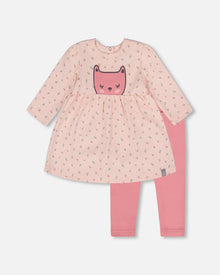 Ensemble Robe Et Leggings En Coton Biologique Rose À Mini Fleurs