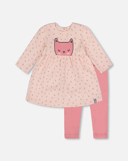 Ensemble Robe Et Leggings En Coton Biologique Rose À Mini Fleurs