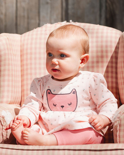 Ensemble Robe Et Leggings En Coton Biologique Rose À Mini Fleurs