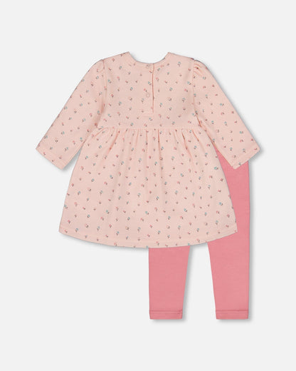 Ensemble Robe Et Leggings En Coton Biologique Rose À Mini Fleurs