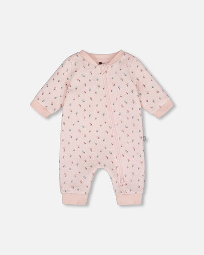 Grenouillère et barboteuse en coton biologique à motif floral rose