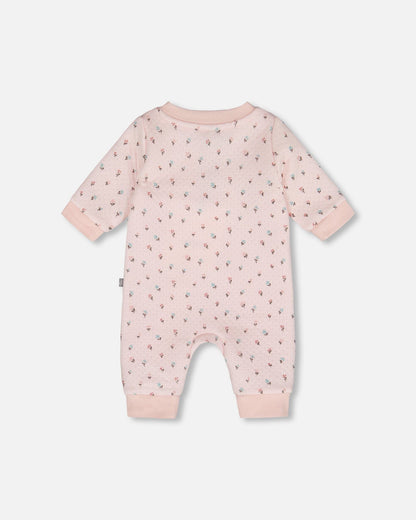 Grenouillère et barboteuse en coton biologique à motif floral rose