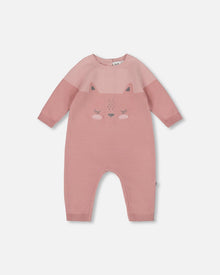 Knitted Bi-Color Cat Romper Old Pink
