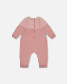 Knitted Bi-Color Cat Romper Old Pink
