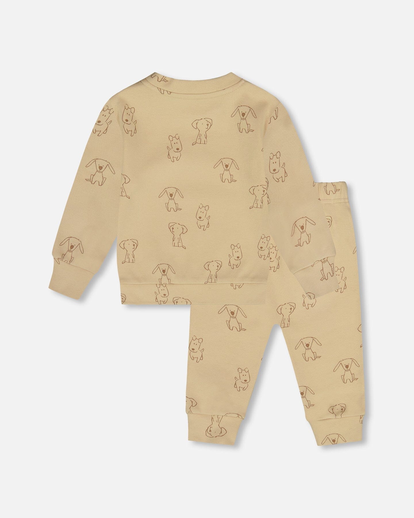 Ensemble pantalon et haut en coton biologique beige imprimé chiens