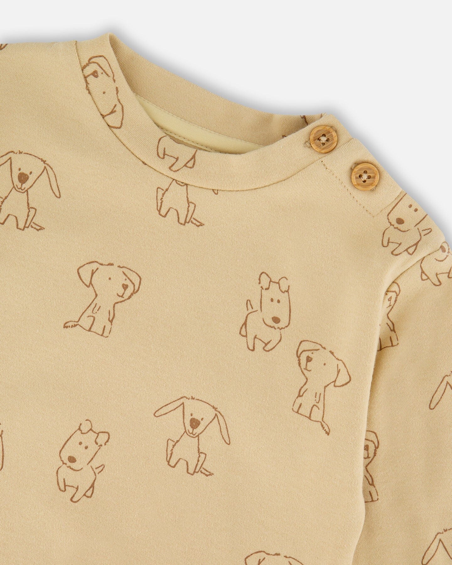 Ensemble pantalon et haut en coton biologique beige imprimé chiens
