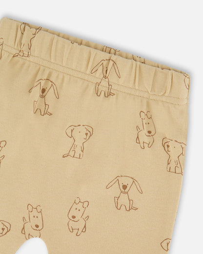 Ensemble pantalon et haut en coton biologique beige imprimé chiens