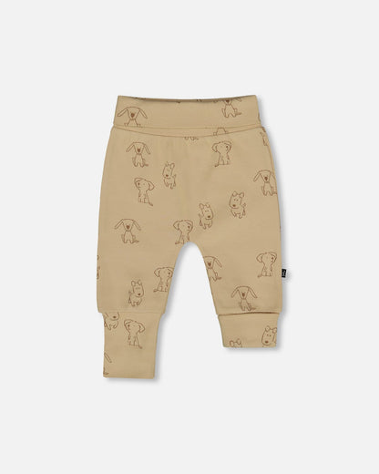 Pantalon Évolutif en Coton Biologique Imprimé Chiens Beige