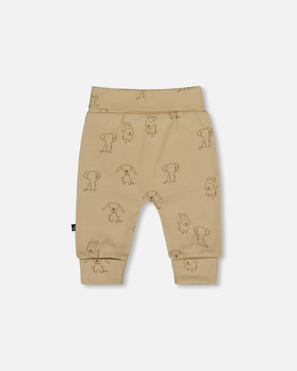 Pantalon Évolutif en Coton Biologique Imprimé Chiens Beige