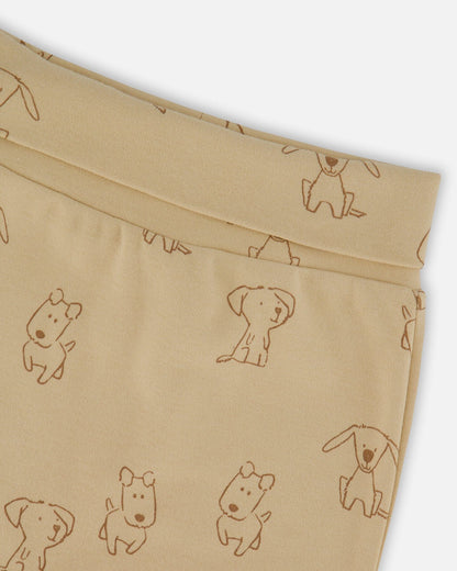 Pantalon Évolutif en Coton Biologique Imprimé Chiens Beige