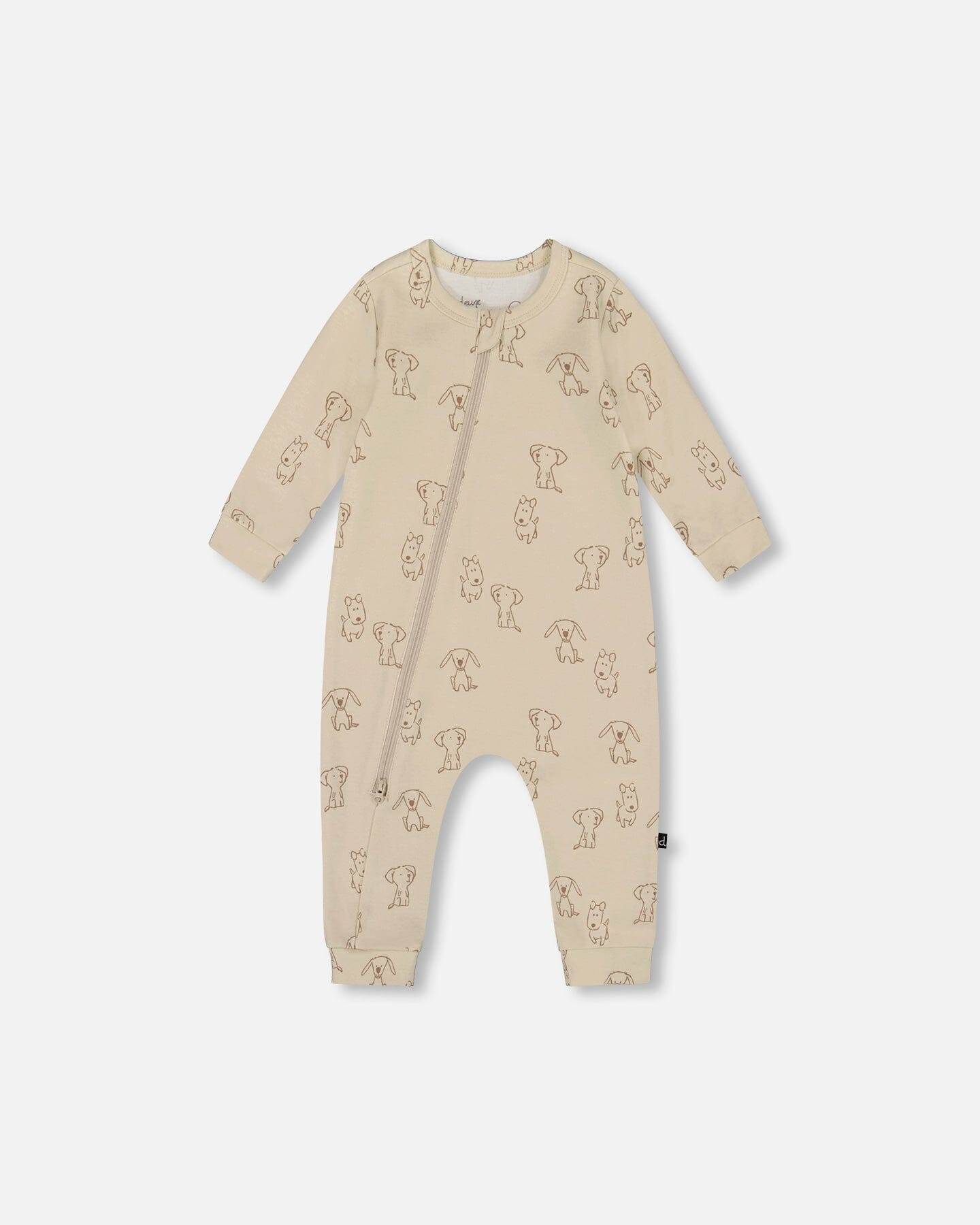 Grenouillère zippée en coton bio motif chiot beige