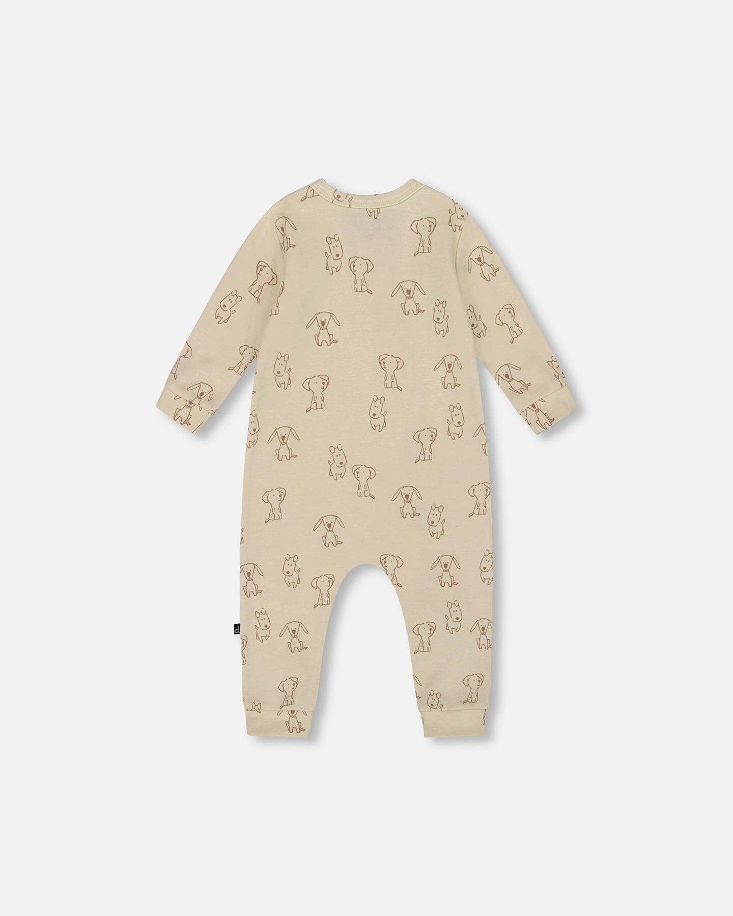 Grenouillère zippée en coton bio motif chiot beige