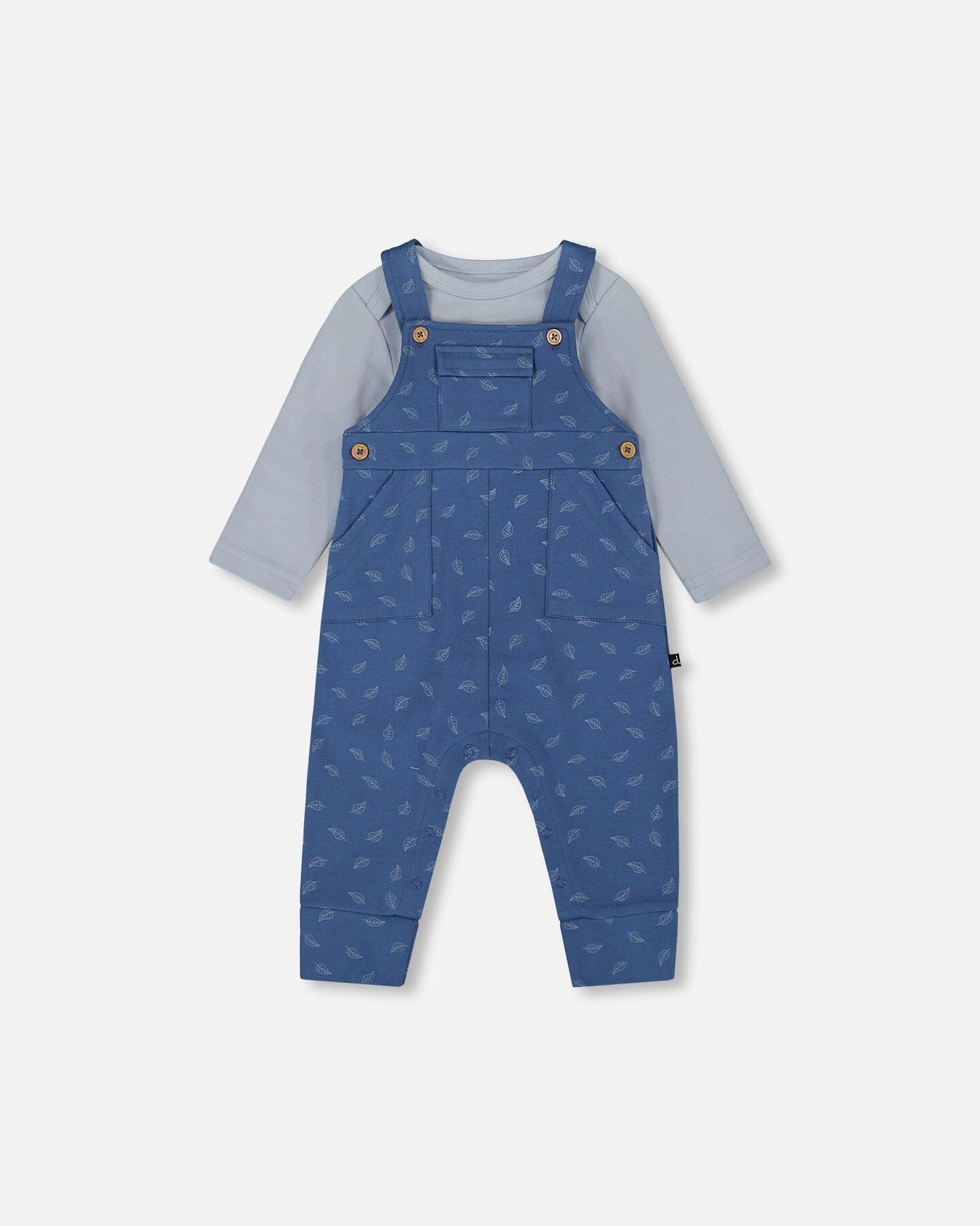 Ensemble body et salopette en coton biologique à motif feuilles bleues