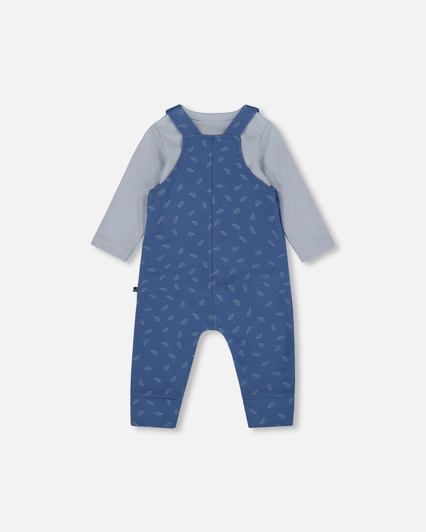 Ensemble body et salopette en coton biologique à motif feuilles bleues