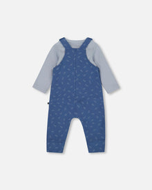 Ensemble body et salopette en coton biologique à motif feuilles bleues
