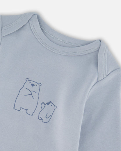 Ensemble body et salopette en coton biologique à motif feuilles bleues