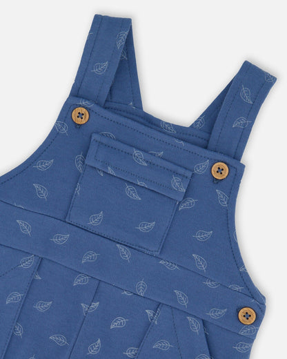 Ensemble body et salopette en coton biologique à motif feuilles bleues