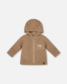 Veste à capuche zippée Sherpa Bear marron