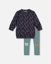 Ensemble Tunique et Legging Fleuri Bleu Marine