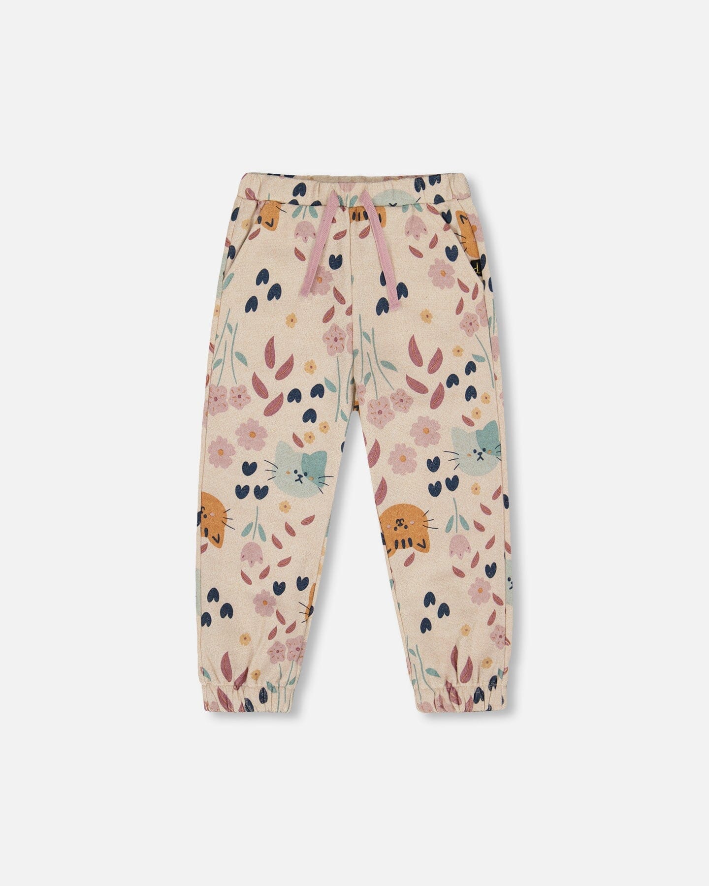 Pantalon de jogging en molleton français scintillant motif chat beige