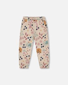 Pantalon de jogging en molleton français scintillant motif chat beige