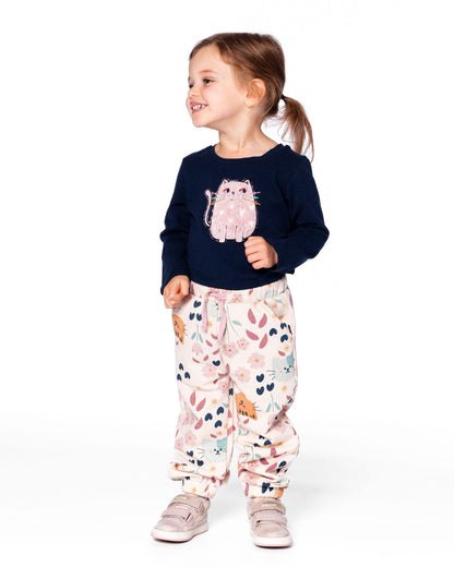Pantalon de jogging en molleton français scintillant motif chat beige