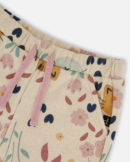 Pantalon de jogging en molleton français scintillant motif chat beige