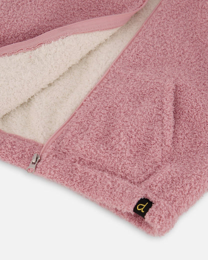 Hooded Full Zip Cat Plush Jacket Dusty Pink