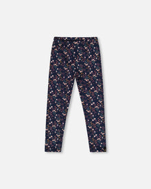 Legging en jersey marine fleuri