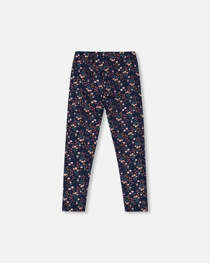 Legging en jersey marine fleuri