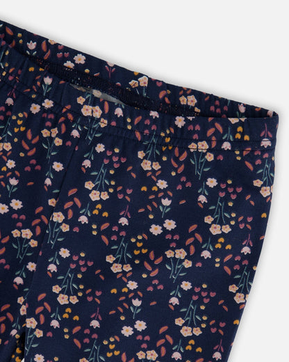 Legging en jersey marine fleuri