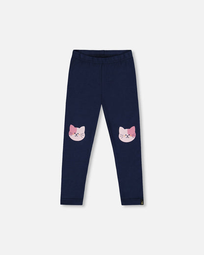 Legging en jersey de coton bio bleu foncé à motifs chats