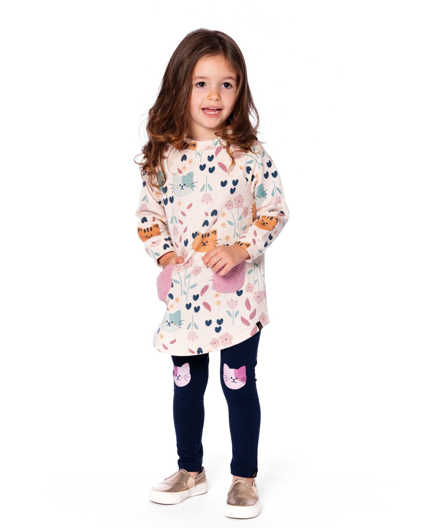 Legging en jersey de coton bio bleu foncé à motifs chats