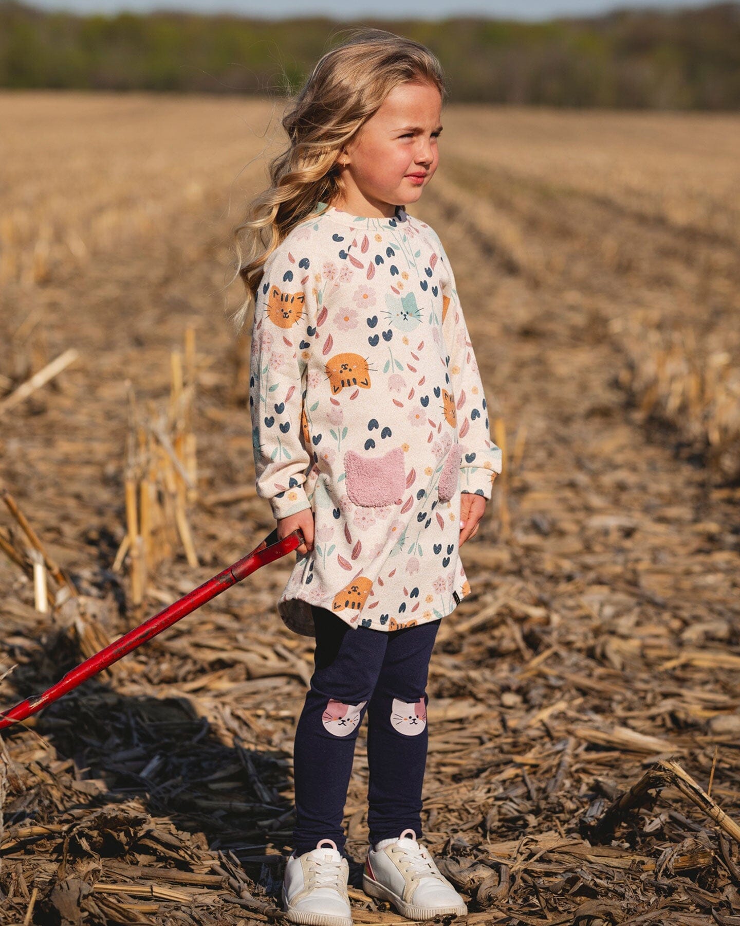 Legging en jersey de coton bio bleu foncé à motifs chats