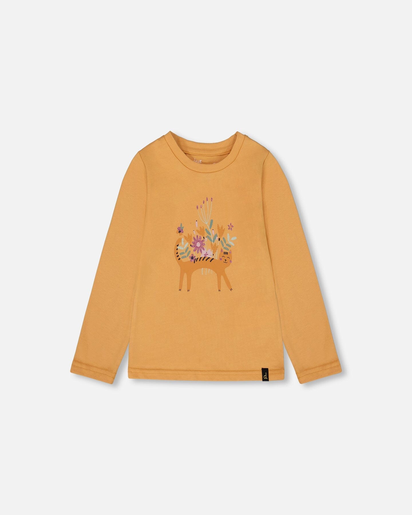 T-shirt en coton biologique jaune doré avec chat