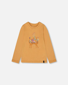Organic Cotton T-Shirt Golden Yellow With Cat
