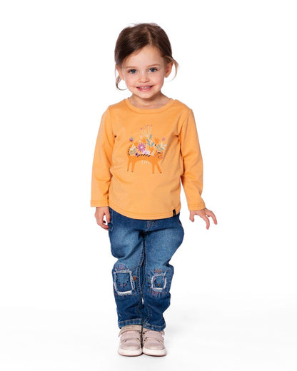 T-shirt en coton biologique jaune doré avec chat