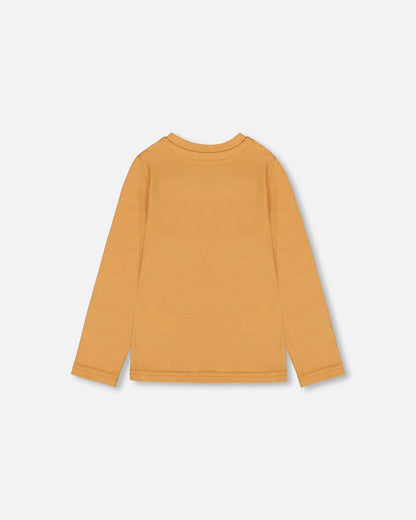 T-shirt en coton biologique jaune doré avec chat