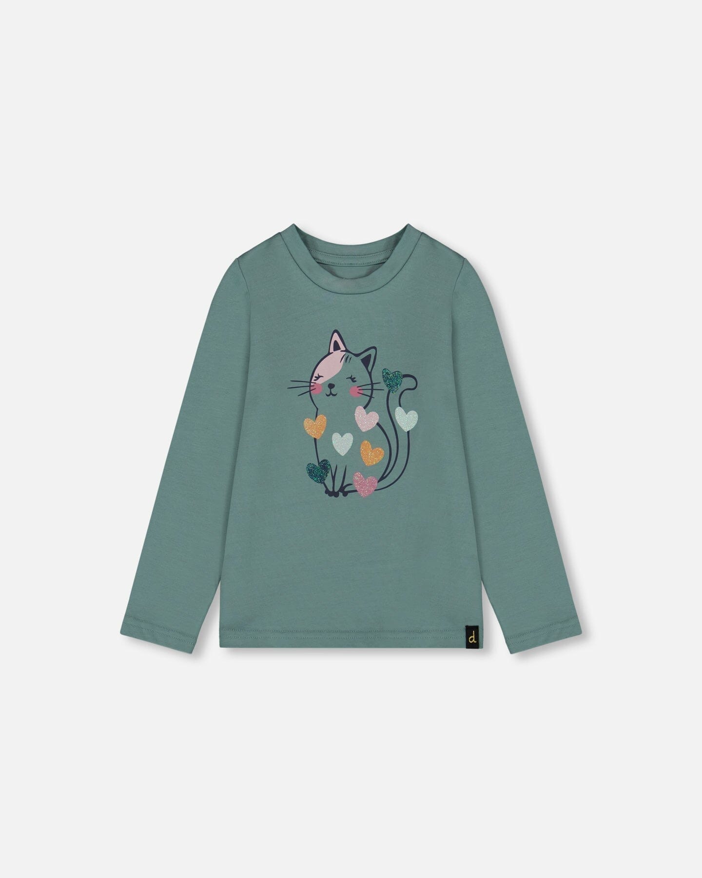 T-shirt en coton biologique vert sauge avec chat