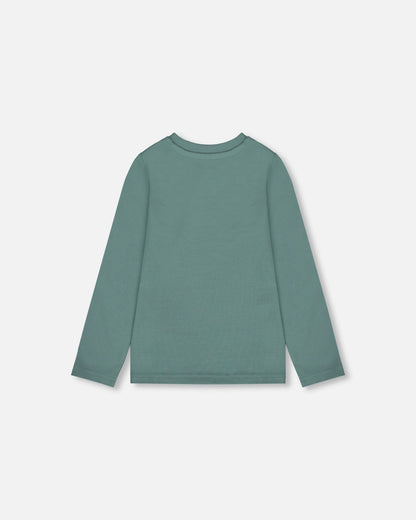T-shirt en coton biologique vert sauge avec chat