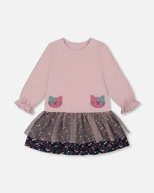 Robe bi-matière rose poudré