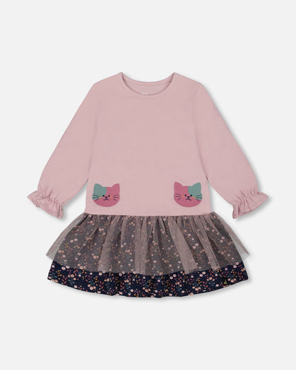 Robe bi-matière rose poudré