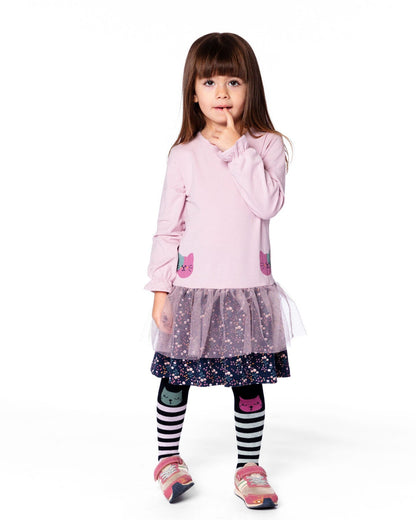 Robe bi-matière rose poudré