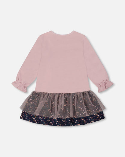 Robe bi-matière rose poudré