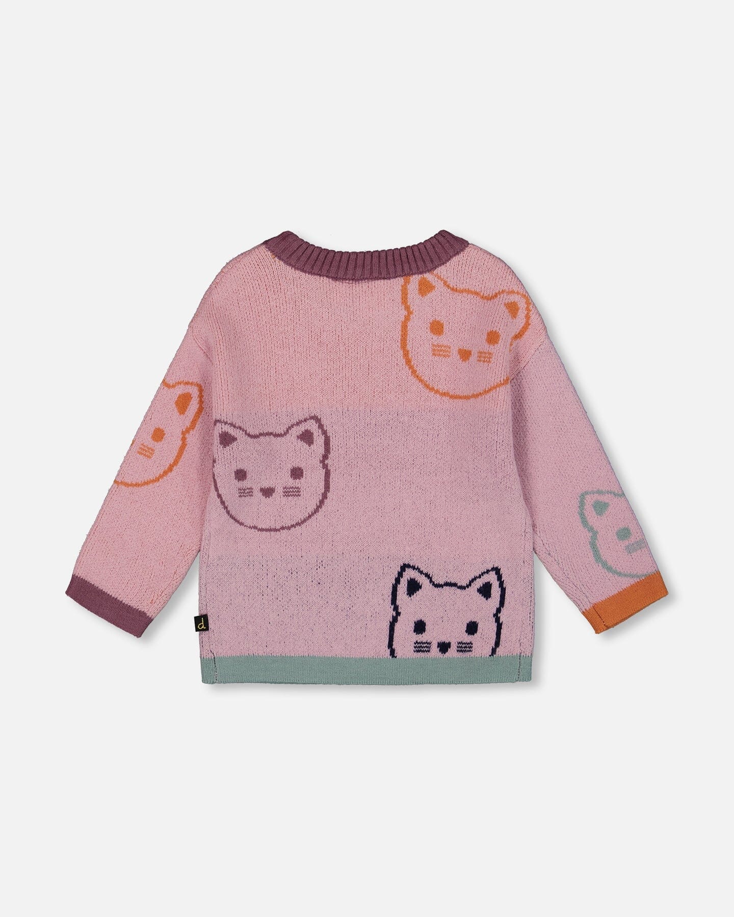 Pull en maille jacquard rose poudré à chats
