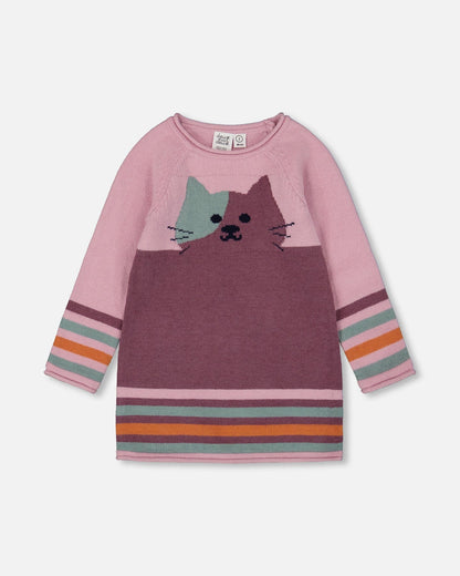 Knitted Dress Dusty Pink With Cat