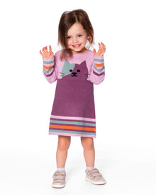 Robe en maille rose poudré avec chat
