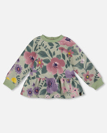 Sweat-shirt polaire extensible floral sauge