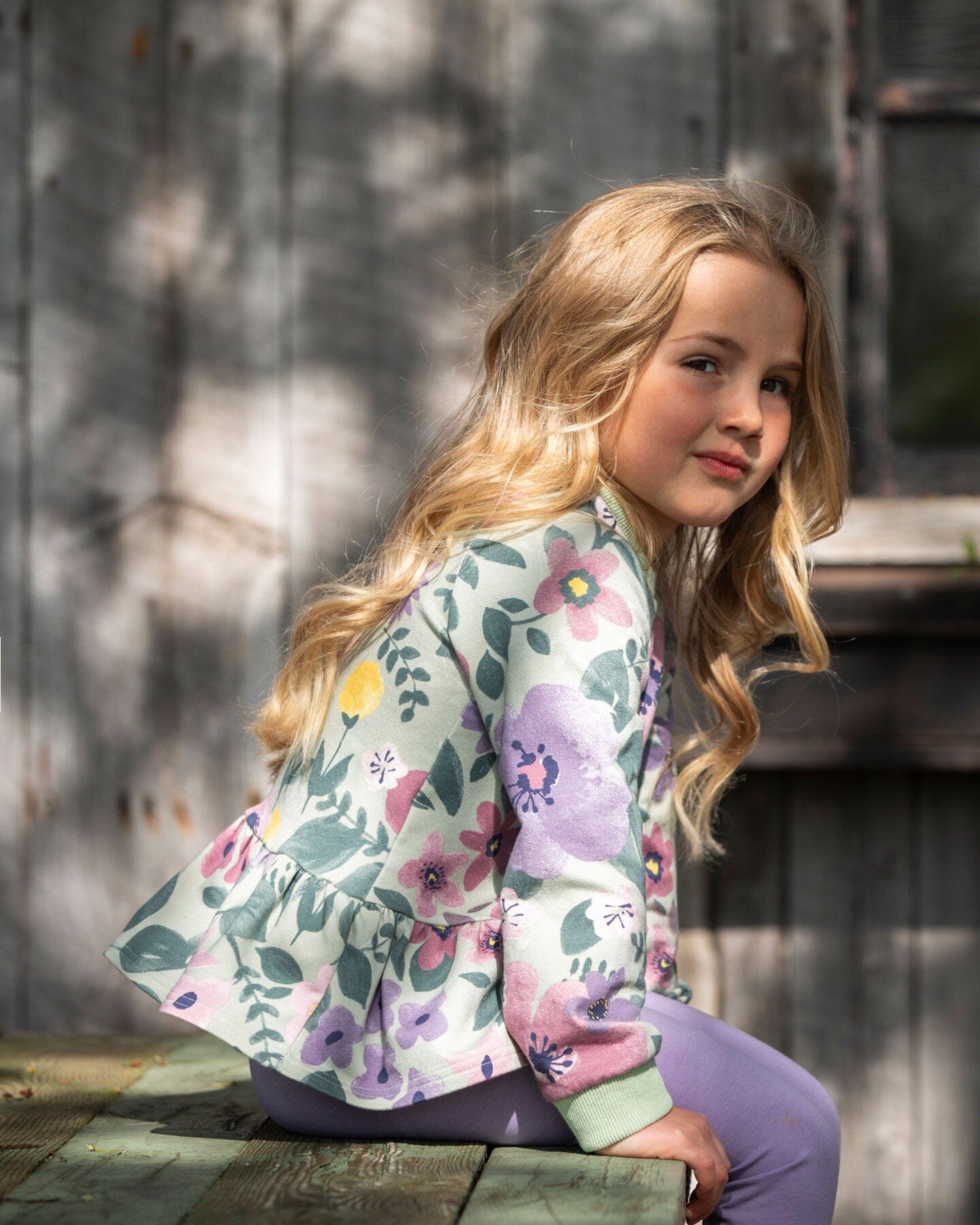 Sweat-shirt polaire extensible floral sauge