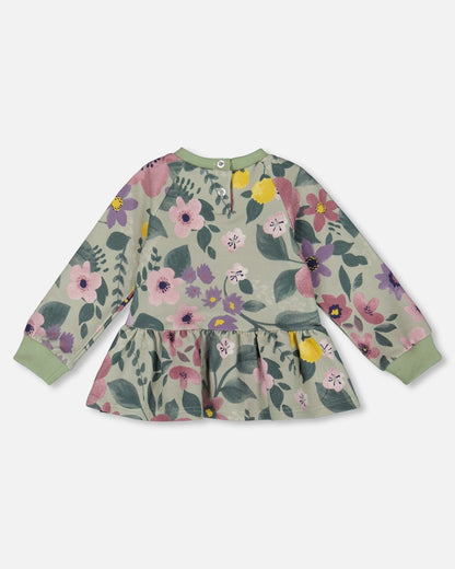 Sweat-shirt polaire extensible floral sauge